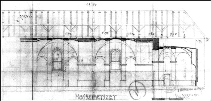 A templom hosszmetszete (1911. �vi �llapot)